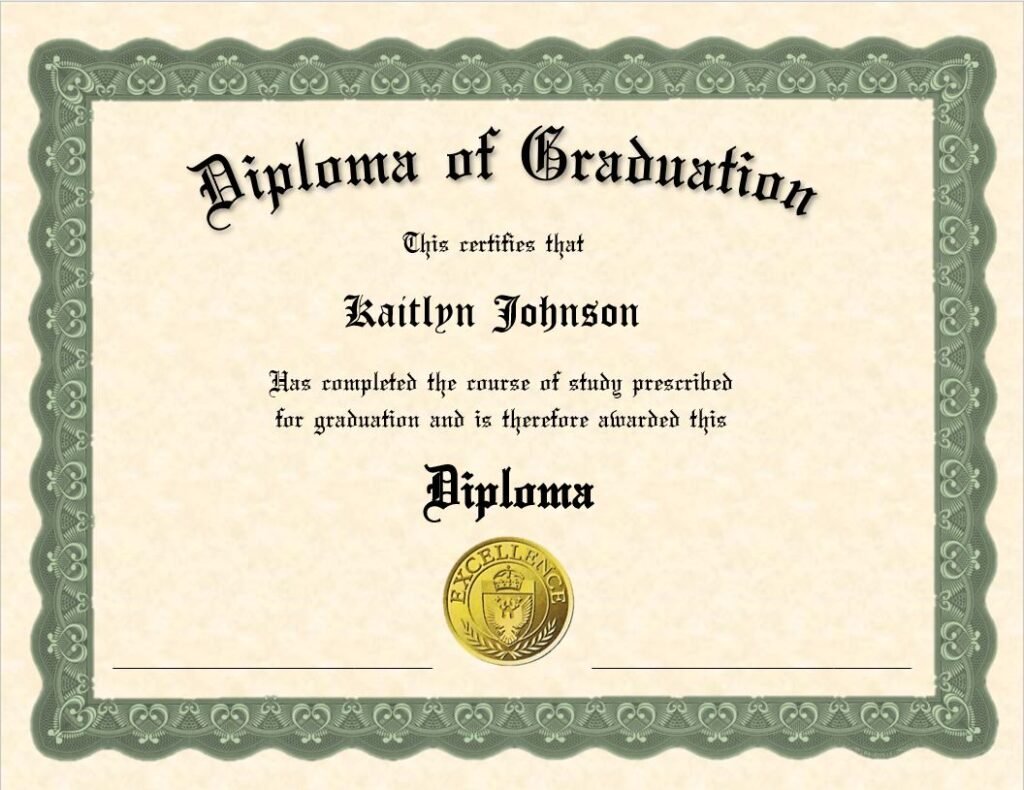 sample standard diploma w. name